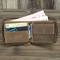 Brown Leather Men Billfold Wallet Leather Black Vertical Bifold Wallet with Coin Pockets For Men - iwalletsmen