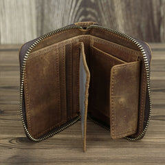 Brown Leather Men Billfold Wallet Leather Black Vertical Bifold Wallet with Coin Pockets For Men - iwalletsmen