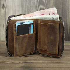 Brown Leather Men Billfold Wallet Leather Black Vertical Bifold Wallet with Coin Pockets For Men - iwalletsmen