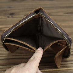 Brown Leather Men Billfold Wallet Leather Black Vertical Bifold Wallet with Coin Pockets For Men - iwalletsmen