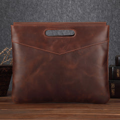 Coffee Leather Men's 12‘’ Slim Professional Briefcase Laptop Briefcase Shoulder Purse For Men