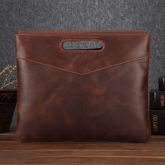 Brown Leather Men's 12‘’ Slim Professional Briefcase Laptop Briefcase Shoulder Purse For Men