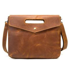 Coffee Leather Men's 12‘’ Slim Professional Briefcase Laptop Briefcase Shoulder Purse For Men