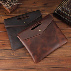 Coffee Leather Men's 12‘’ Slim Professional Briefcase Laptop Briefcase Shoulder Purse For Men