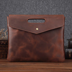Coffee Leather Men's 12‘’ Slim Professional Briefcase Laptop Briefcase Shoulder Purse For Men