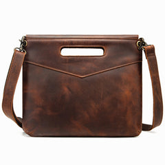 Coffee Leather Men's 12‘’ Slim Professional Briefcase Laptop Briefcase Shoulder Purse For Men