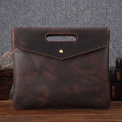 Coffee Leather Men's 12‘’ Slim Professional Briefcase Laptop Briefcase Shoulder Purse For Men