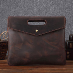Brown Leather Men's 12‘’ Slim Professional Briefcase Laptop Briefcase Shoulder Purse For Men