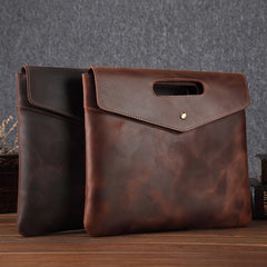 Coffee Leather Men's 12‘’ Slim Professional Briefcase Laptop Briefcase Shoulder Purse For Men