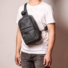 Brown Leather Men's Sling Bag Sling Backpack Chest Bag Black Sling Pack One Shoulder Backpack For Men - iwalletsmen