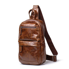 Brown Leather Men's Sling Bag Sling Backpack Chest Bag Black Sling Pack One Shoulder Backpack For Men - iwalletsmen