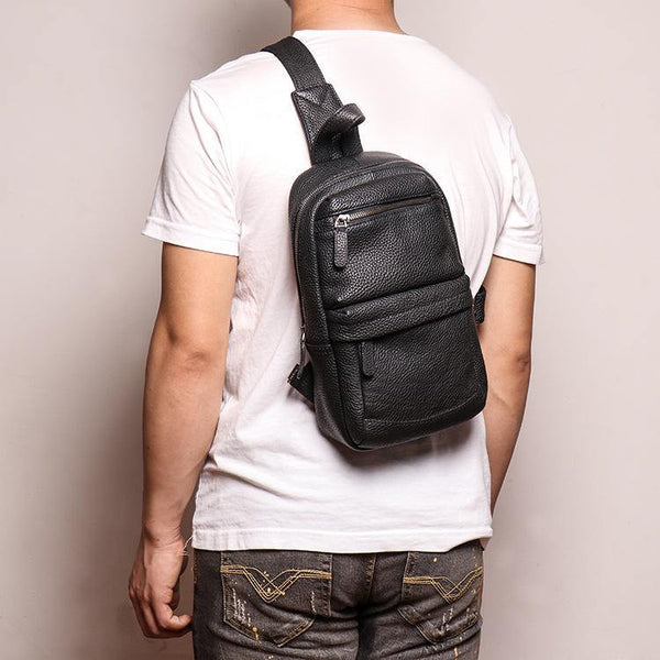 Brown Leather Men's Sling Bag Sling Backpack Chest Bag Black Sling Pack One Shoulder Backpack For Men - iwalletsmen