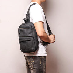 Brown Leather Men's Sling Bag Sling Backpack Chest Bag Black Sling Pack One Shoulder Backpack For Men - iwalletsmen