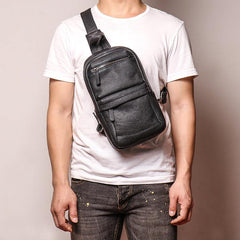 Brown Leather Men's Sling Bag Sling Backpack Chest Bag Black Sling Pack One Shoulder Backpack For Men - iwalletsmen