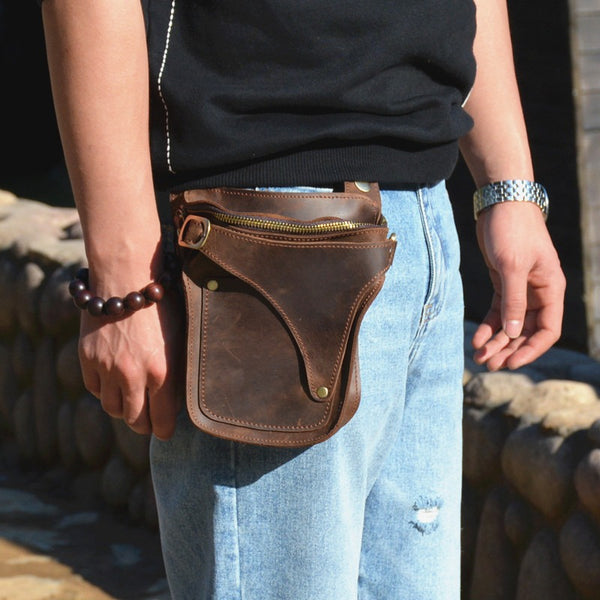 men's waist pack bag Brown Men's Waist Pack Bag Mens Leather Belt Bag Cool Waist Pack Purse Belt Pouch For Men