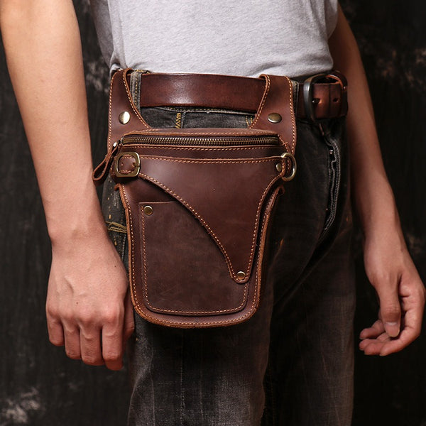 Brown Men's Waist Pack Bag Mens Leather Belt Bag Cool Waist Pack Purse Belt Pouch For Men