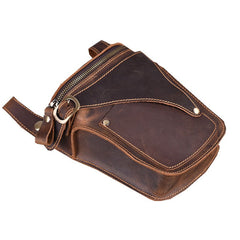 Tan Leather Men's Belt Bag Western Waist Bag Cool Motorcycle Bag Belt Pouch For Men