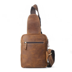 Brown Leather Men's Chest Bag Sling Bag Brown One shoulder Backpack Sling Pack For Men