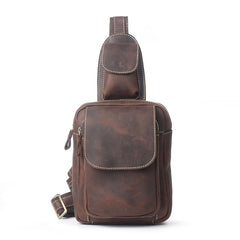Brown Leather Men's Chest Bag Sling Bag Brown One shoulder Backpack Sling Pack For Men