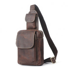 Brown Leather Men's Chest Bag Sling Bag Brown One shoulder Backpack Sling Pack For Men
