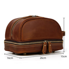 Brown Leather Men's Clutch Bag Double Zipped Wristlet Handbag Storage Bag For Men - iwalletsmen