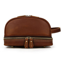Brown Leather Men's Clutch Bag Double Zipped Wristlet Handbag Storage Bag For Men - iwalletsmen