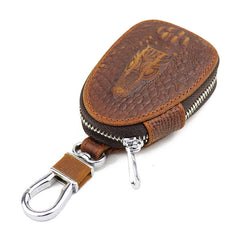 Brown Leather Men's Car Key and Oval Wallet Zipper Car Key Case Car Holder For Men - iwalletsmen