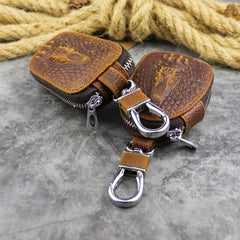 Brown Leather Men's Car Key and Oval Wallet Zipper Car Key Case Car Holder For Men - iwalletsmen