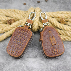 Brown Leather Men's Car Key and Oval Wallet Zipper Car Key Case Car Holder For Men - iwalletsmen