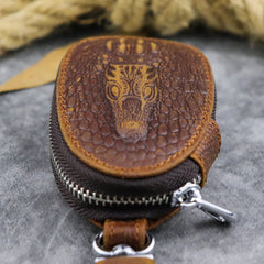 Brown Leather Men's Car Key and Oval Wallet Zipper Car Key Case Car Holder For Men - iwalletsmen