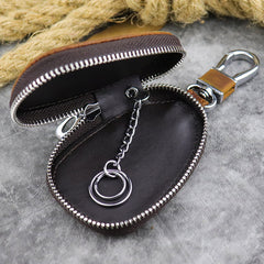 Brown Leather Men's Car Key and Oval Wallet Zipper Car Key Case Car Holder For Men - iwalletsmen
