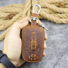Brown Leather Men's Car Key and Oval Wallet Zipper Car Key Case Car Holder For Men - iwalletsmen