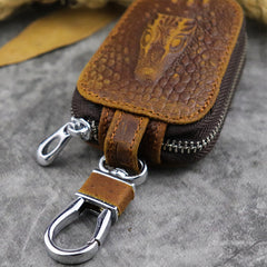 Brown Leather Men's Car Key and Oval Wallet Zipper Car Key Case Car Holder For Men - iwalletsmen