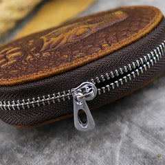 Brown Leather Men's Car Key and Oval Wallet Zipper Car Key Case Car Holder For Men - iwalletsmen