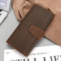 Brown Leather Men's Long Wallet Trifold Brown Multi Cards Wallet Long Wallet For Men
