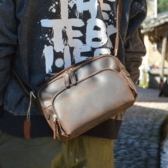 Brown Leather Men's Small Side Bag Best Vertical iPad Messenger Bag For Men