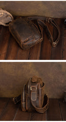 Brown Leather Men's Small Side Bag Best Vertical iPad Messenger Bag For Men