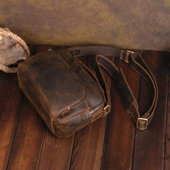 Brown Leather Men's Small Side Bag Best Vertical iPad Messenger Bag For Men