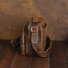 Brown Leather Men's Small Side Bag Best Vertical iPad Messenger Bag For Men