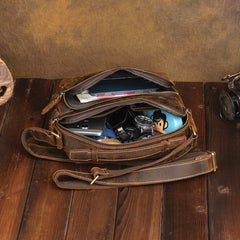 Brown Leather Men's Small Side Bag Best Vertical iPad Messenger Bag For Men