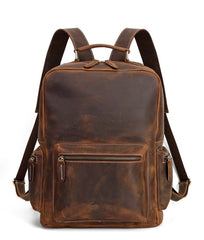 Brown Leather Men's Travel Backpack School Backpack 14‘’ Laptop Backpack For Men