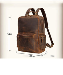 Brown Leather Men's Travel Backpack School Backpack 14‘’ Laptop Backpack For Men