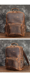 Brown Leather Men's Travel Backpack School Backpack 14‘’ Laptop Backpack For Men