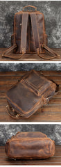 Brown Leather Men's Travel Backpack School Backpack 14‘’ Laptop Backpack For Men