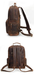 Brown Leather Men's Travel Backpack School Backpack 14‘’ Laptop Backpack For Men