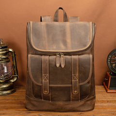 Brown Leather Men's Travel Backpack School Backpack College Backpack For Men