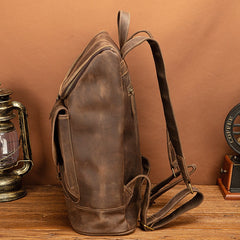 Brown Leather Men's Travel Backpack School Backpack College Backpack For Men