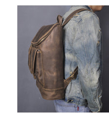 Brown Leather Men's Travel Backpack School Backpack College Backpack For Men