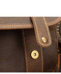 Brown Leather Men's Travel Backpack School Backpack College Backpack For Men