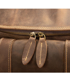 Brown Leather Men's Travel Backpack School Backpack College Backpack For Men